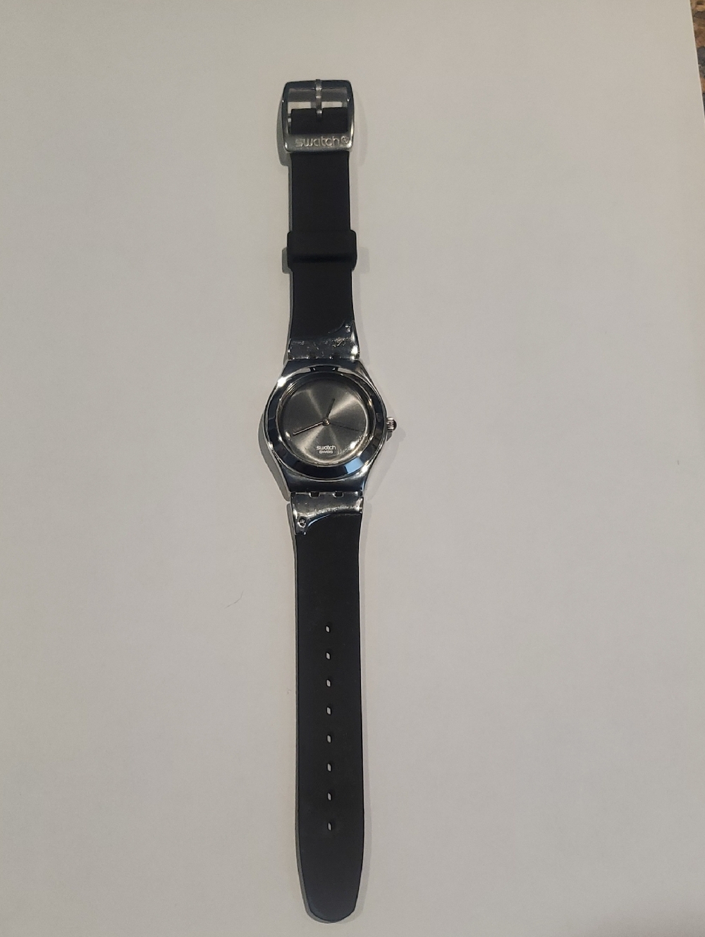 SWATCH IRONY STAINLESS STEEL WATCH WITH RUBBER BAND